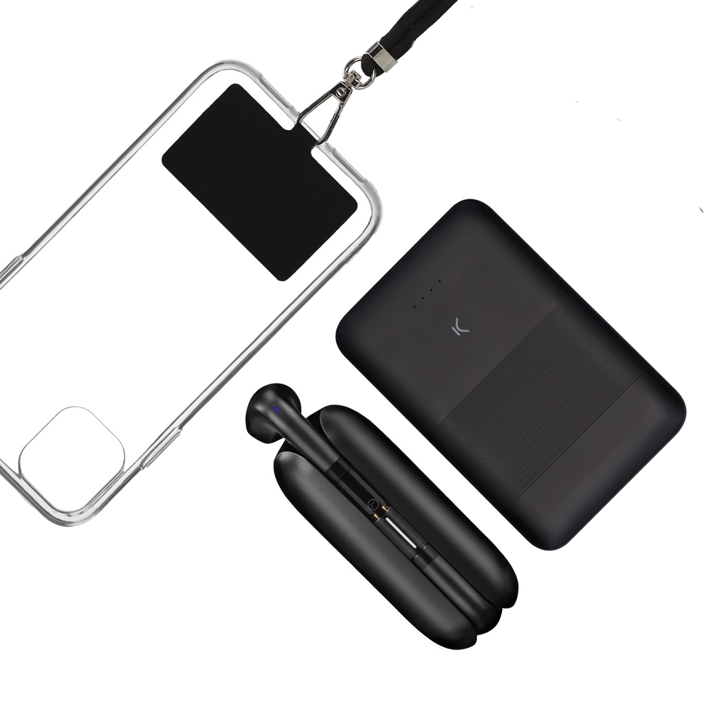 Pack regalo Ksix Travel. Auriculares inalámbricos Halley + Powerbank 5.000 mAh + colgante móvil universal