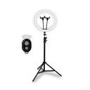 Aro de luz Ksix, Doble soporte smartphone, 30cm diámetro, Trípode 1,60m regulable, 3 Temperaturas, 10 intensidades luz
