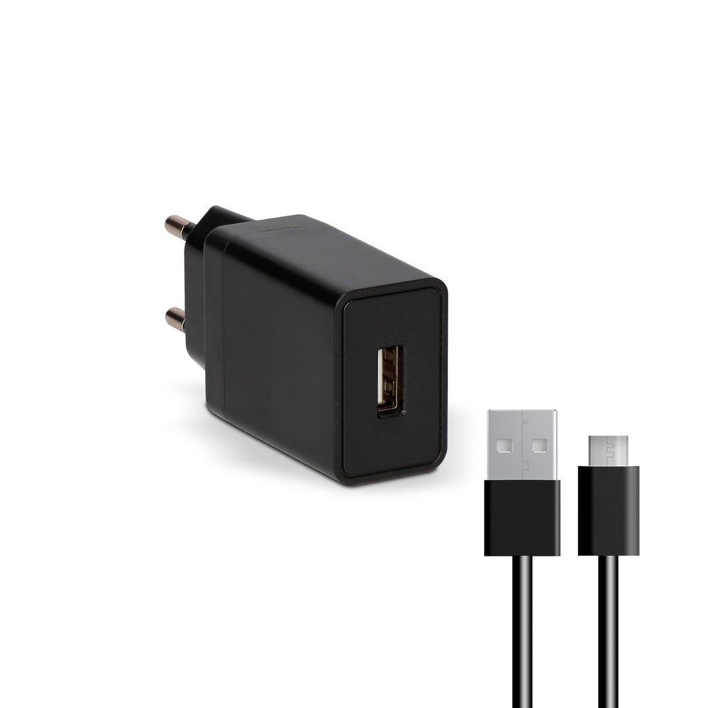 Cargador de red Contact, 10W, USB A + cable 1m USB A - Micro USB, Negro