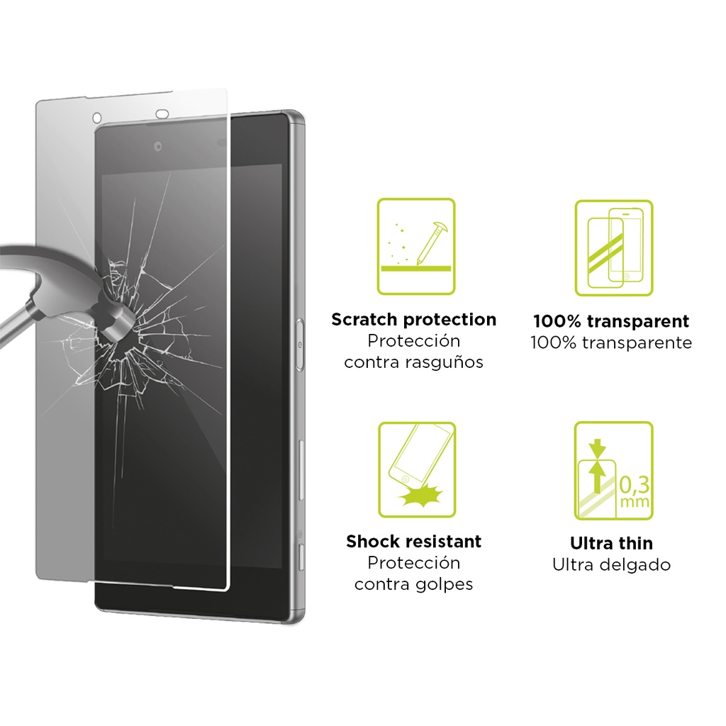 Protector de pantalla para Sony Xperia L1, Vidrio templado, Grosor 0.33 mm, Transparente