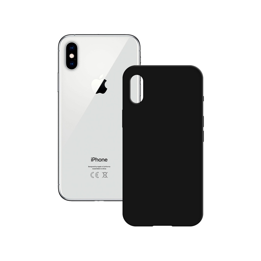 Funda semirrígida para iPhone X/Xs, Antideslizante, Interior microfibra, Compatible carga inalámbrica, Negro , Packaging free