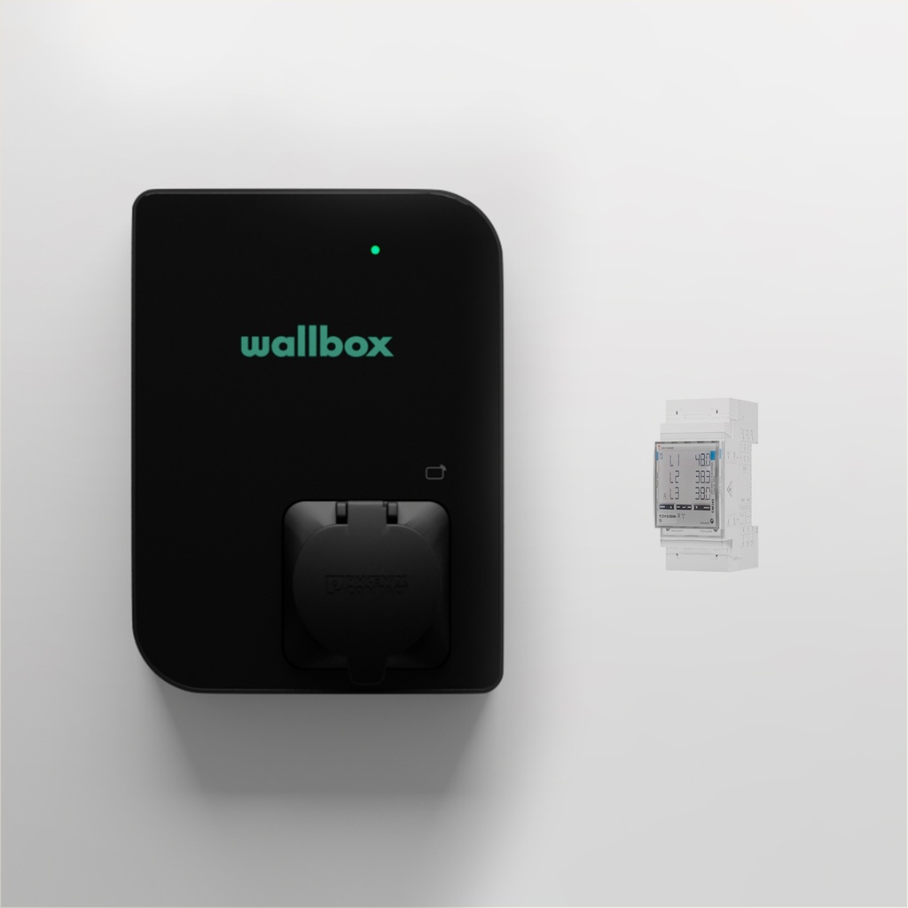 Kit cargador eléctrico Copper Sb, tipo 2, 22kW + Powerboost trifásico 65A/EM340 Wallbox, Negro