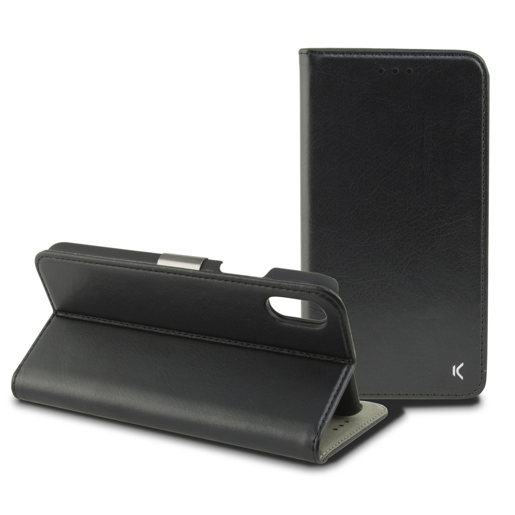 Funda con tapa para iPhone X iPhone XS, Semirrígida, Standing, Negro