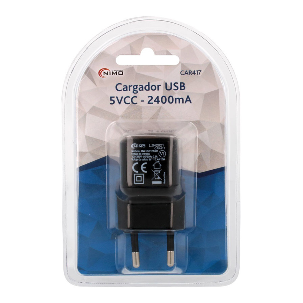CARGADOR ALIMENTADOR 100-240V USB 5Vcc-2400mA NIMO