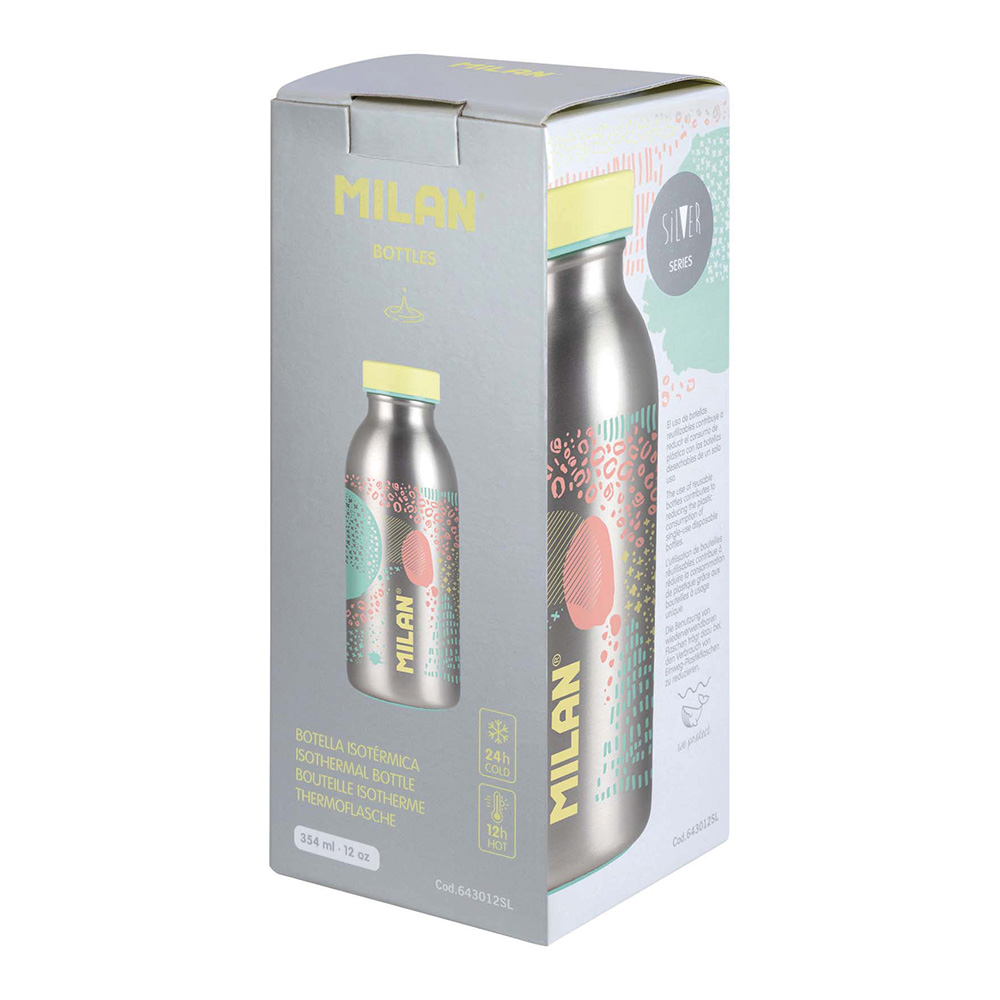 BOTELLA ISOTÉRMICA DE ACERO INOXIDABLE 354ml SERIE SILVER, AMARILLO MILAN