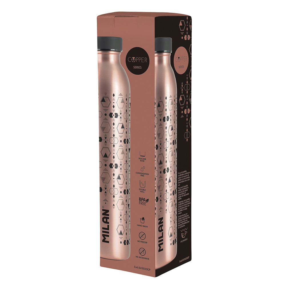 BOTELLA ISOTÉRMICA DE ACERO INOXIDABLE 591ml SERIE COPPER, NEGRO MILAN