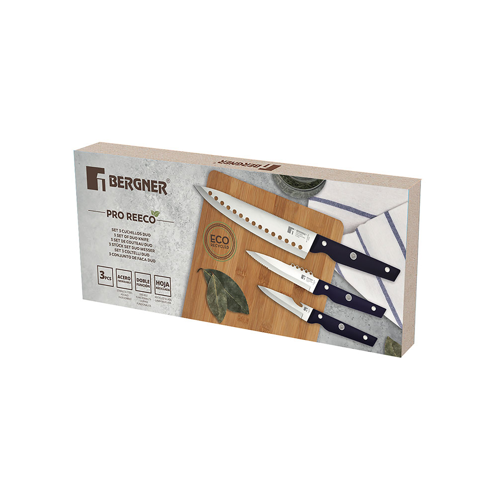 SET 3 UNID. CUCHILLOS ACERO INOX. PRO REECO BG41026DBL BERGNER