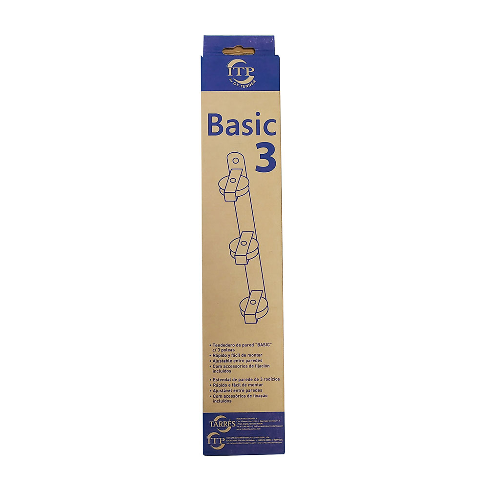 TENDEDERO DE PARED BASIC C/3 POLEAS BLANCO 37x5x5cm