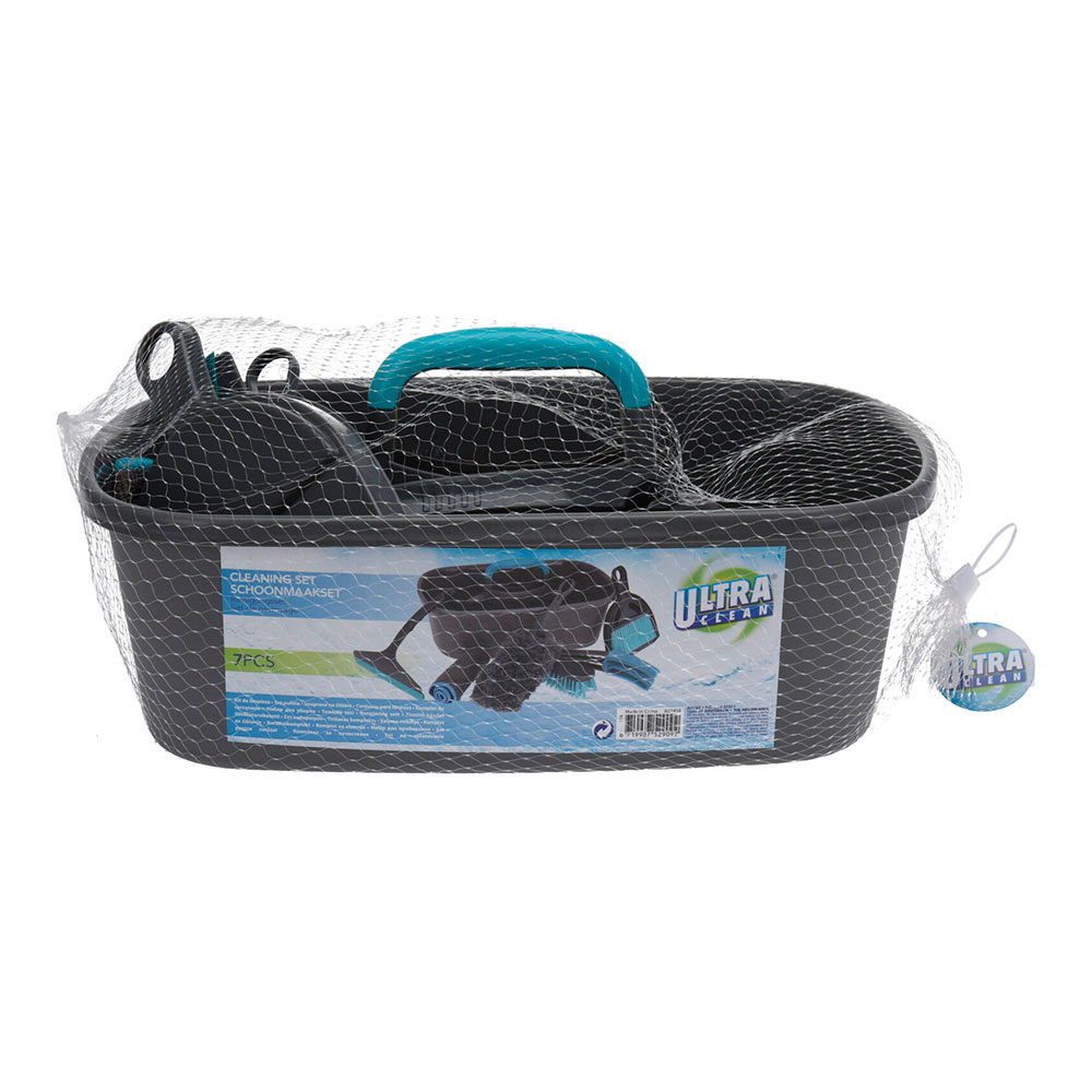 SET DE LIMPIEZA DE 7 PIEZAS COLOR GRIS Y TURQUESA