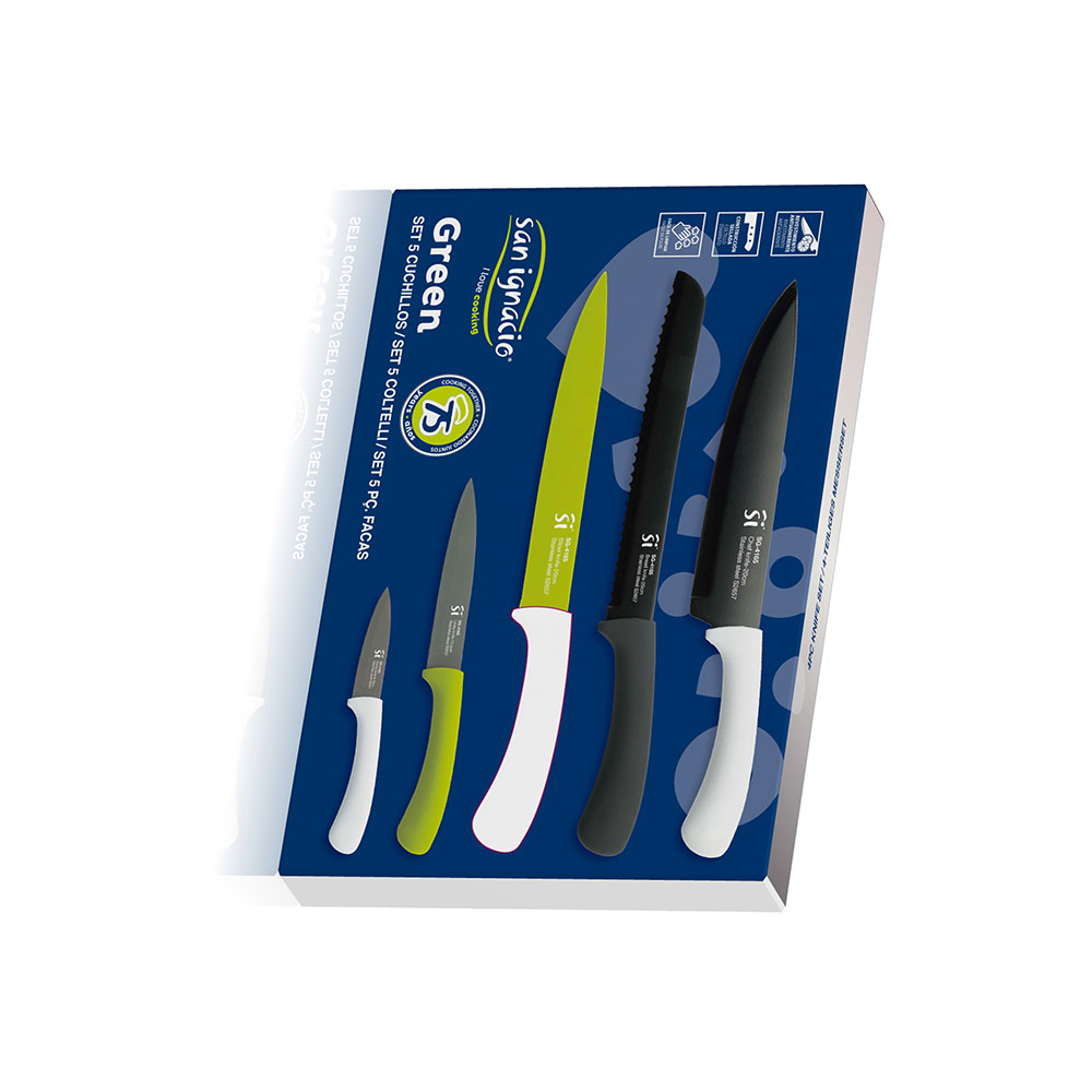 SET 5 UNID. CUCHILLOS ACERO INOX. GREEN SG4165 SAN IGNACIO