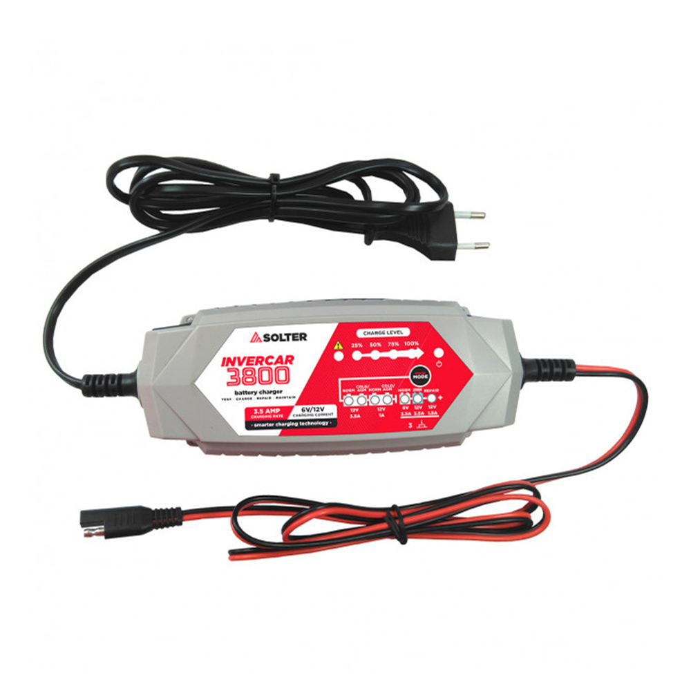 CARGADOR INTELIGENTE DE BATERIAS INVERCAR 3800 6/12V 3.5A (COCHES Y MOTOS) SOLTER
