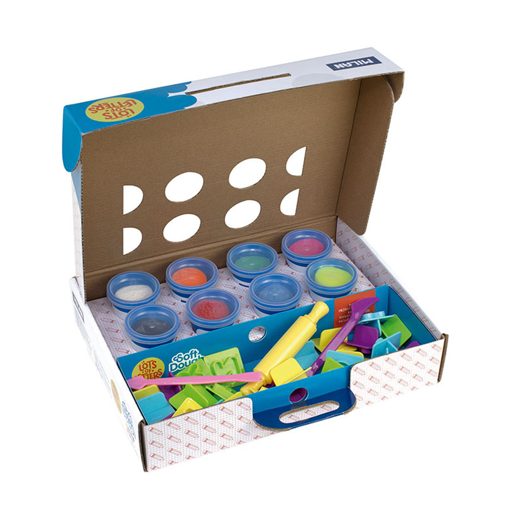 MALETÍN 8 BOTES 59g PASTA BLANDA SOFT DOUGH CON HERRAMIENTAS 'MUCHAS LETRAS' MILAN
