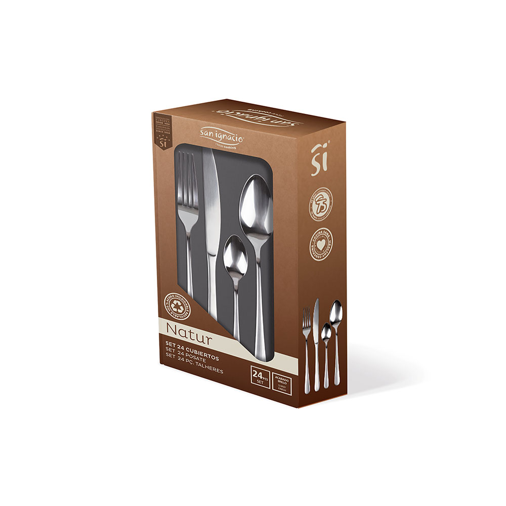 SET 24 unid. CUBERTERIA ACERO INOX. RECICLADO BRILLO NATUR SG7765 SAN IGNACIO