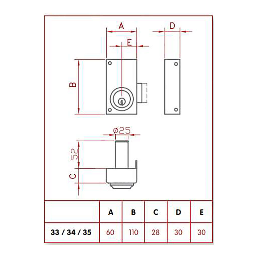 CERRADURA DE SOBREPONER SOLO LLAVE. IZQUIERDA JIS 33-6I JIS