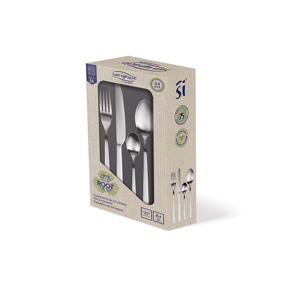 SET 24 unid. CUBERTERIA ACERO INOX. RECICLADO MATE ROOT SG7770 SAN IGNACIO