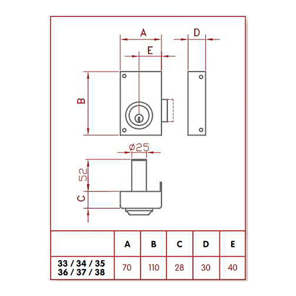 CERRADURA DE SOBREPONER SOLO LLAVE. DERECHA JIS 33-7D JIS