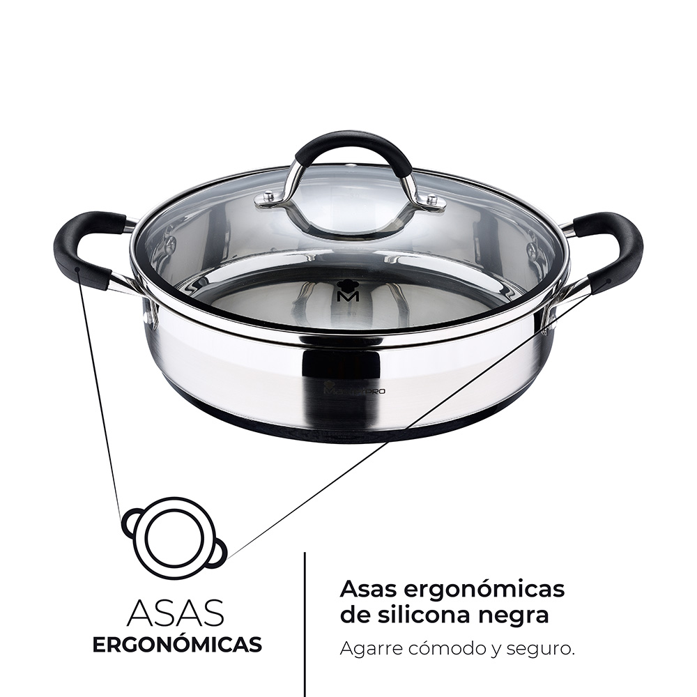 TARTERA Ø28x7,5cm 3,8L ACER INOXIDABLE CON TAPA FOODIES BGMP-1503-BK MASTERPRO