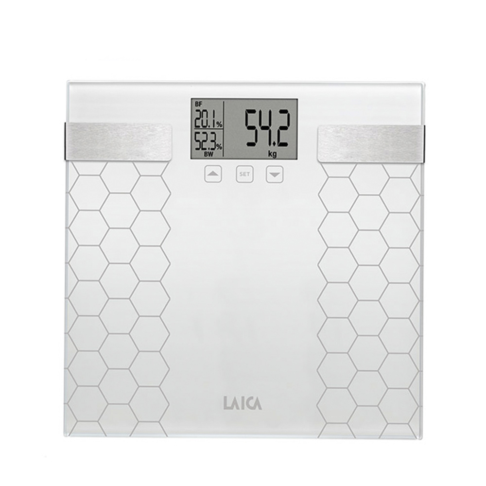 BASCULA DE BAÑO DIGITAL CON CALCULO DE LA COMPOSICIÓN CORPORAL COLOR BLANCO 180kg PS5014 LAICA
