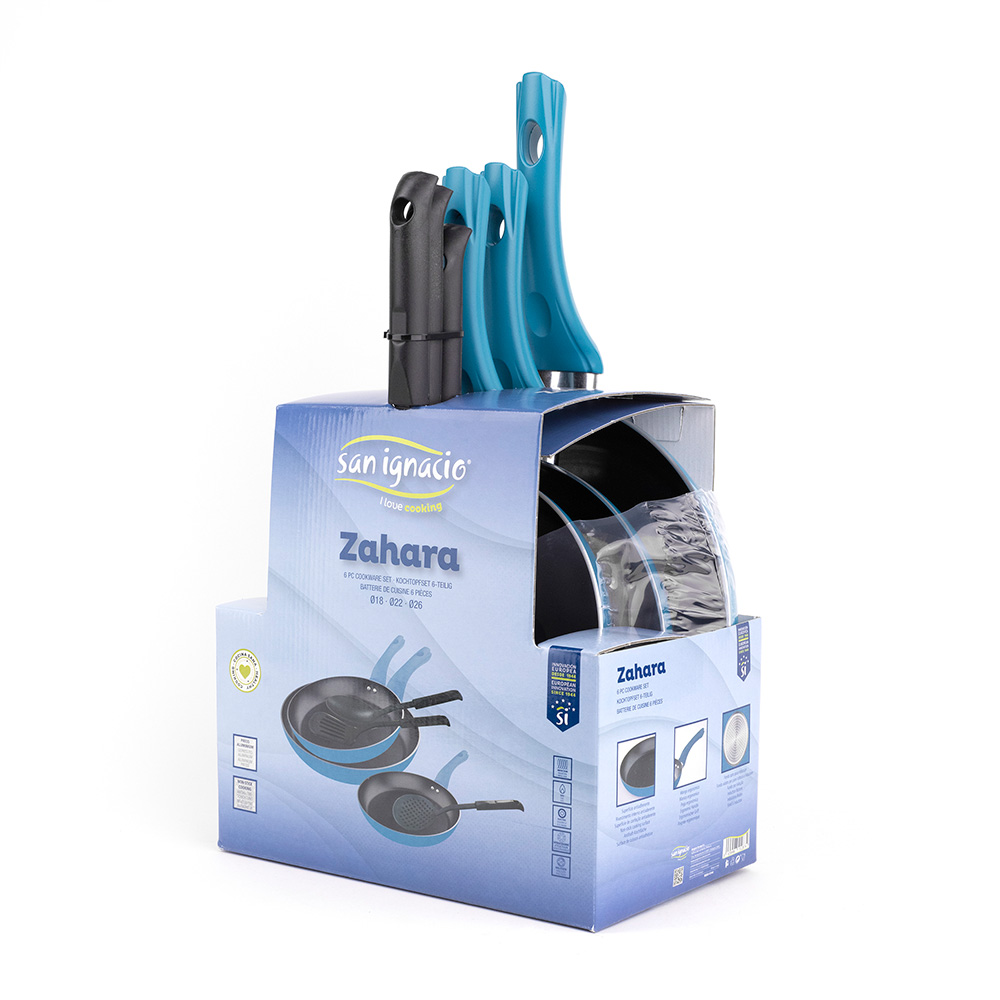 SET 3 SARTENES (Ø18+Ø22+Ø26cm) Y 3 UTENSILIOS DE COCINA ZAHARA BGEU-5144 SAN IGNACIO