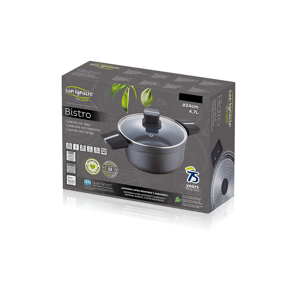 CACEROLA Ø24x12cm ALU FUNDIDO IND C/TAPA BISTRO GREY SG6426 SAN IGNACIO