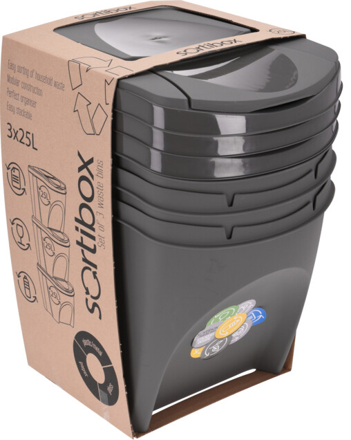 SISTEMA DE 3 CUBOS X25 L RECICLAJE APILABLES 392x293x456mm