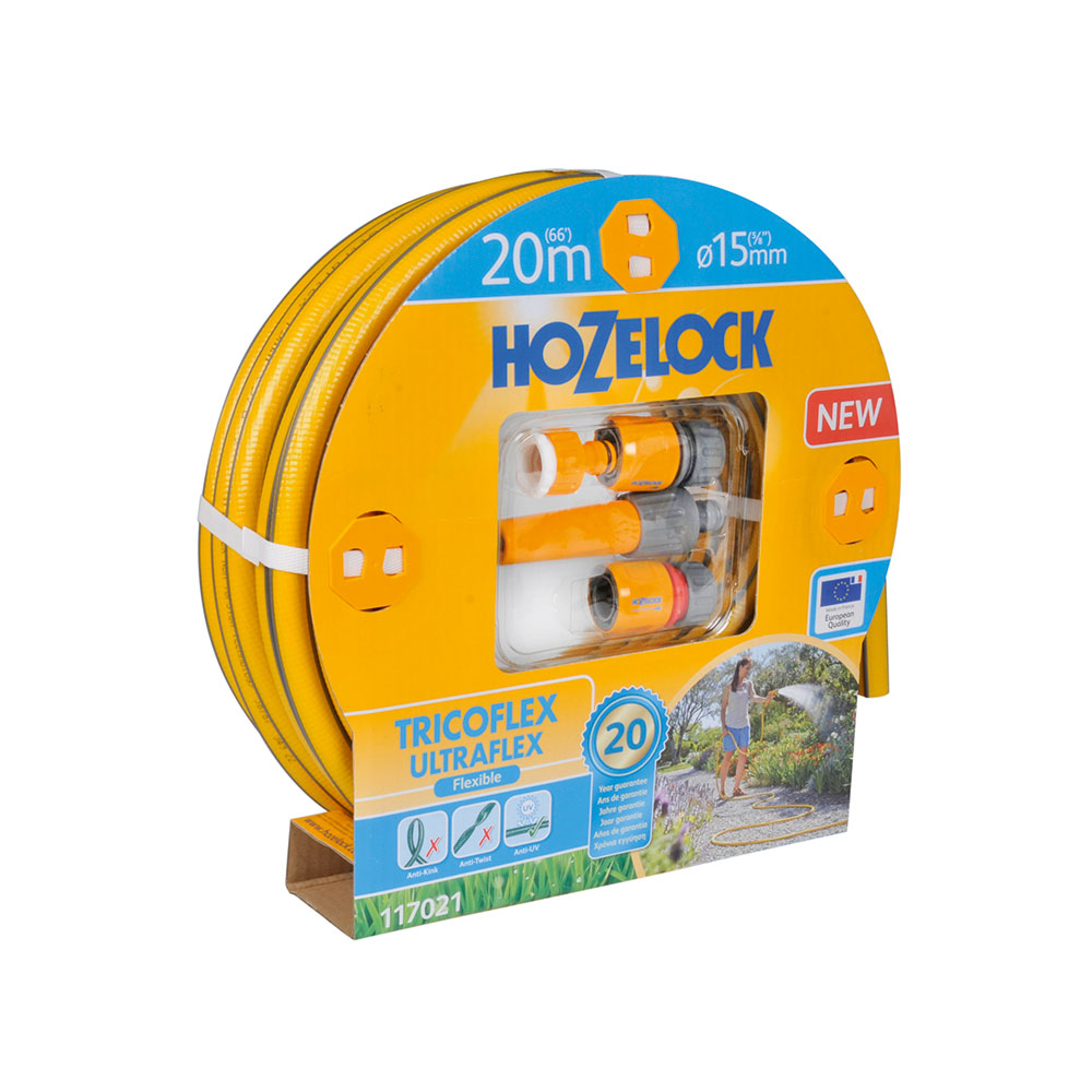 KIT MANGUERA TRICOFLEX ULTRAFLEX Ø15mm 20m (INCLUYE LANZA Y CONECTORES)  117021  HOZELOCK