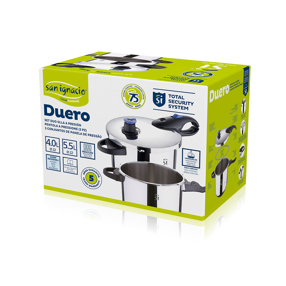 SET 3 PIEZAS. Ø22cm 4+5,5L OLLA A PRESION ACERO INOX DUERO SG1530 SAN IGNACIO