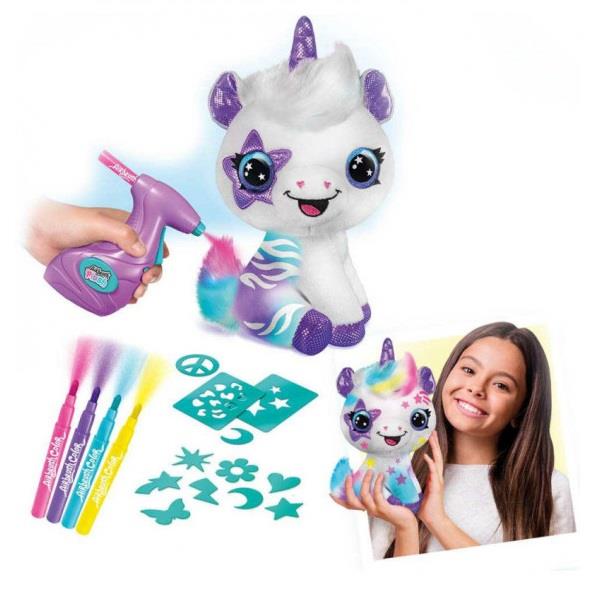 Decora tu peluche Unicornio 25 cm, incluye aerógrafo, marcadores y plantillas ¡lávalo y vuelve a empezar! 32x12x30 cm