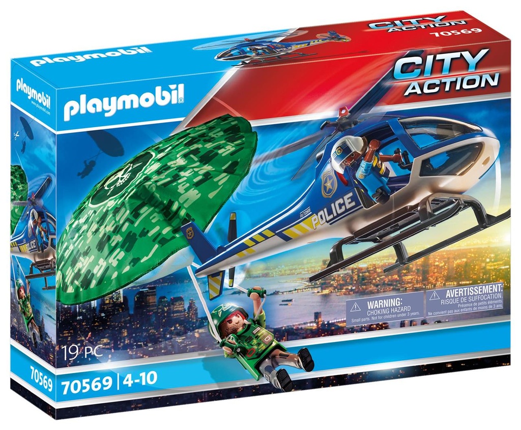 Helicóptero de Policía, persecución en paracaídas Playmobil City Action