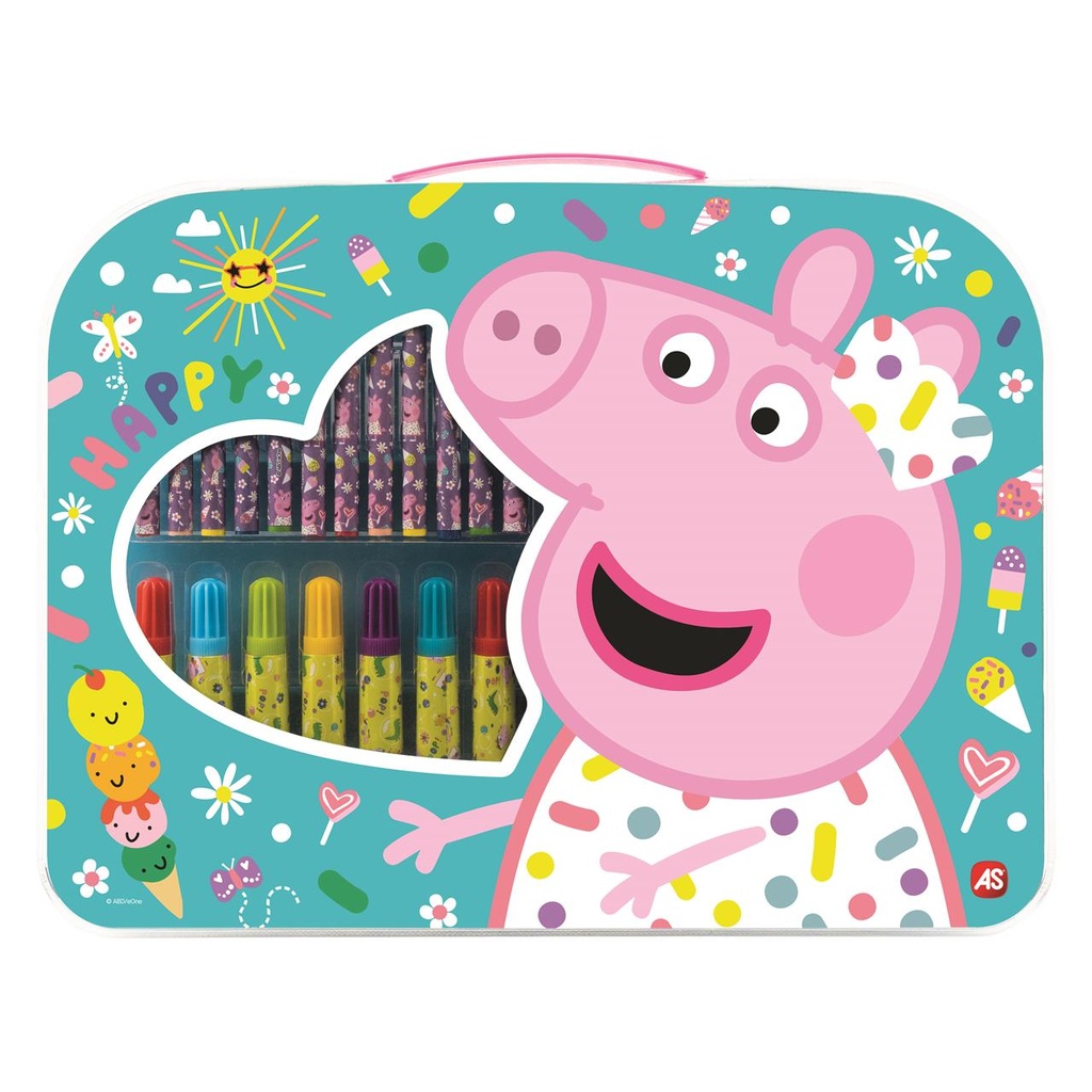 Maletín De Actividades Artísitcas Peppa Pig Con 12 Crayones, 12 Rotuladores, 6 Lápices De Colores, Regla, Lápiz, Borrador Y Sacapuntas. 32X25X2 Cm