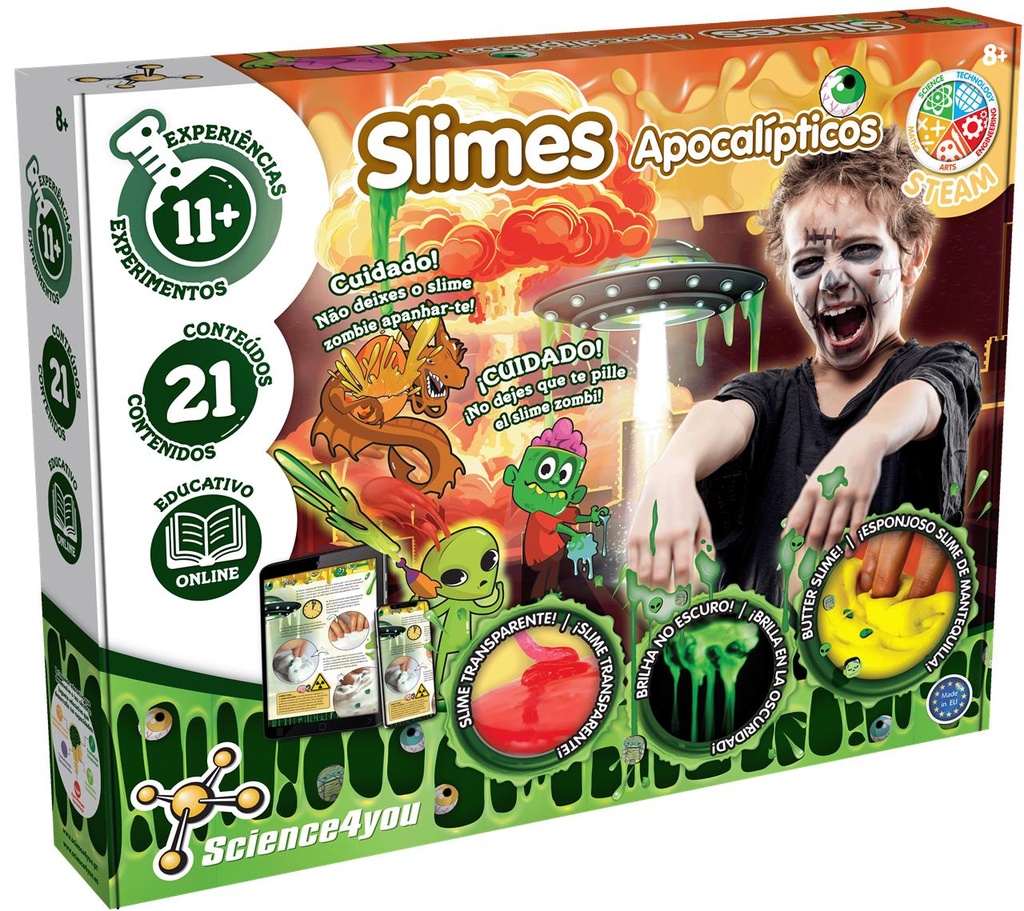 Juego Slime Apocalisticos. Crea un slime esponjoso que brilla en la oscuridad.Fabrica arena movediza. 11 experimentos.