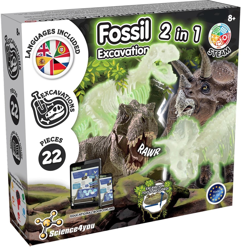 Juego Excavaciones fósiles. 2 en 1 Brilla en la Oscuridad. 22 piezas.