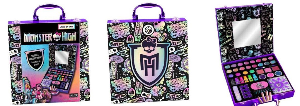 Monster High maletín de maquillaje. Con espejo y esmalte de uñas. 30x35x5,5 cm
