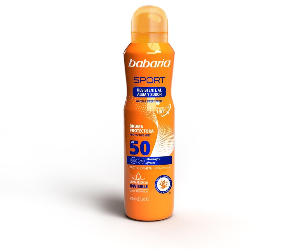 Bruma Protectora Babaria Sport Spray F-50 200 ml Resistente al agua y al sudor.