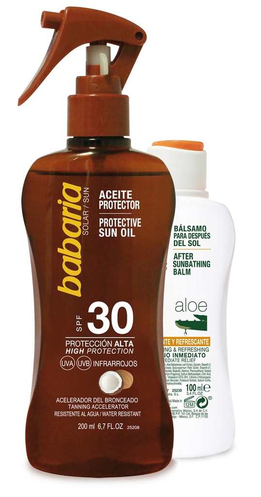 Aceite Protector Solar Coco Babaria spray F-30 200 Ml Mas After Sun Regalo 100 Ml
