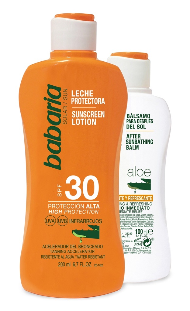 Leche Protectora Solar Aloe Babaria F-30 300 ml + After Sun 100 ml