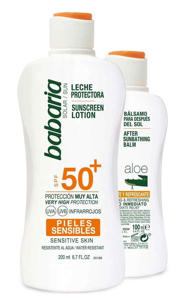 Leche Protectora Solar Sensibles Babaria  F-50 200 Ml + After Sun Regalo 100 Ml