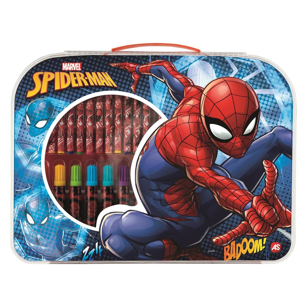 Maletín De Actividades Artísitcas Spiderman Con 12 Crayones, 12 Rotuladores, 6 Lápices De Colores, Regla, Lápiz, Borrador Y Sacapuntas. 32X25X2 Cm