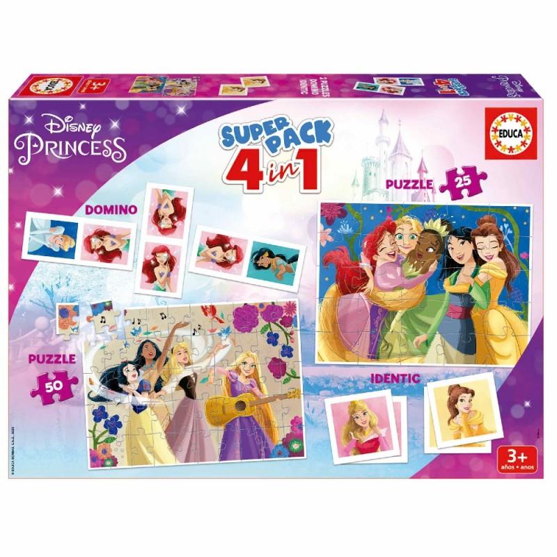 Superpack 4 en 1 Princesas Disney (Domino, Puzzle 25, Puzzle 50 e Identiti)