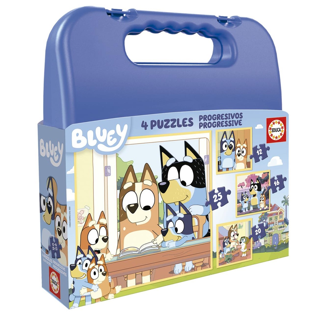 Puzzles Progresivos Bluey 12-16-20-25 en maletin.