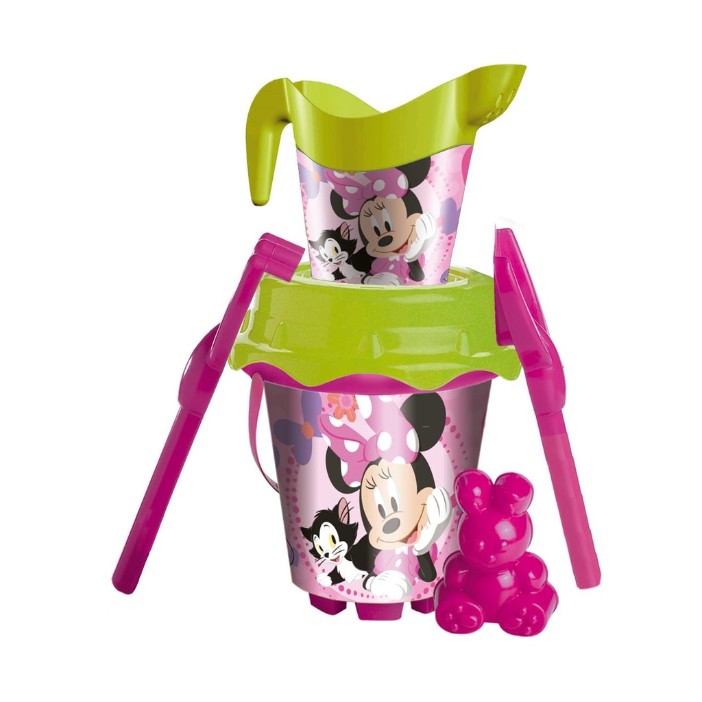 Cubo Playa Castillo 18 Cm Minnie Con Cedazo,Pala,Rastrillo Y Regadera Y Moldes