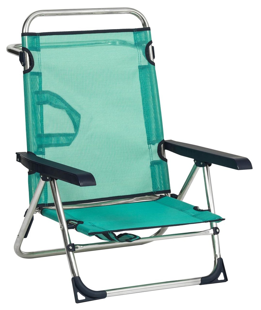 Silla cama playa aluminio multiposición con asa y pata trasera plegable color verde 79,5x59,5x56 cm