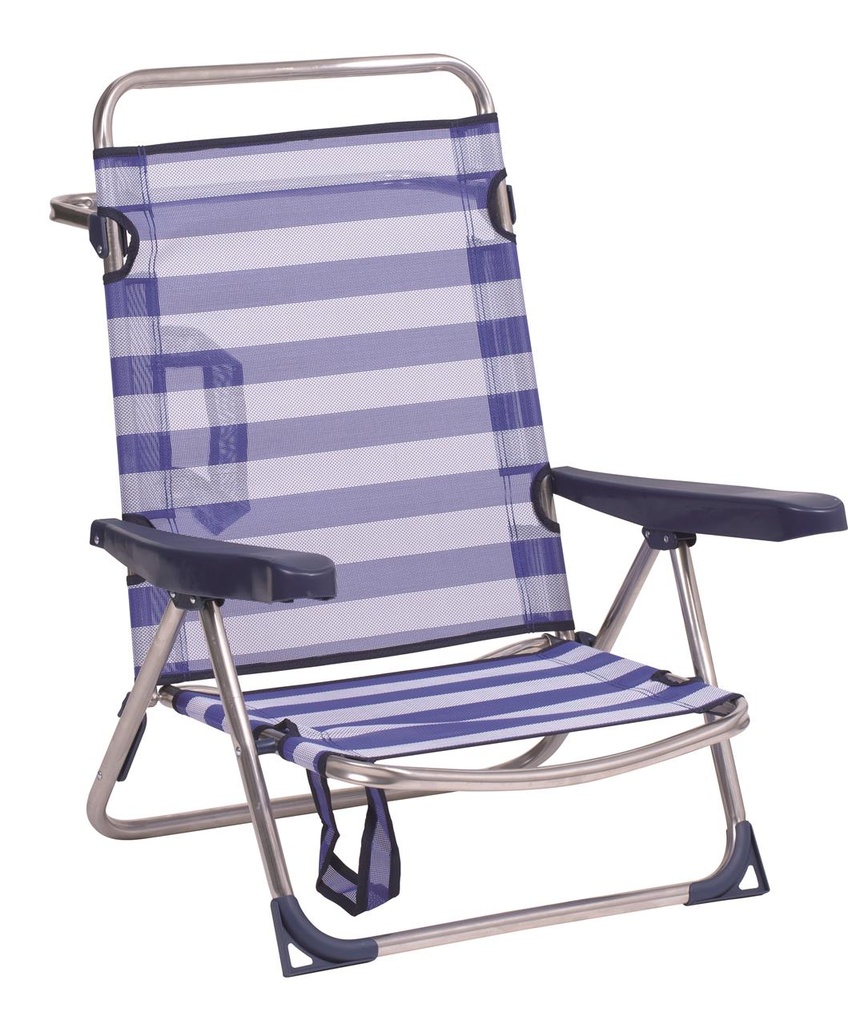 Silla cama playa aluminio multiposición con asa y pata trasera plegable color a rayas 62x82x65 cm