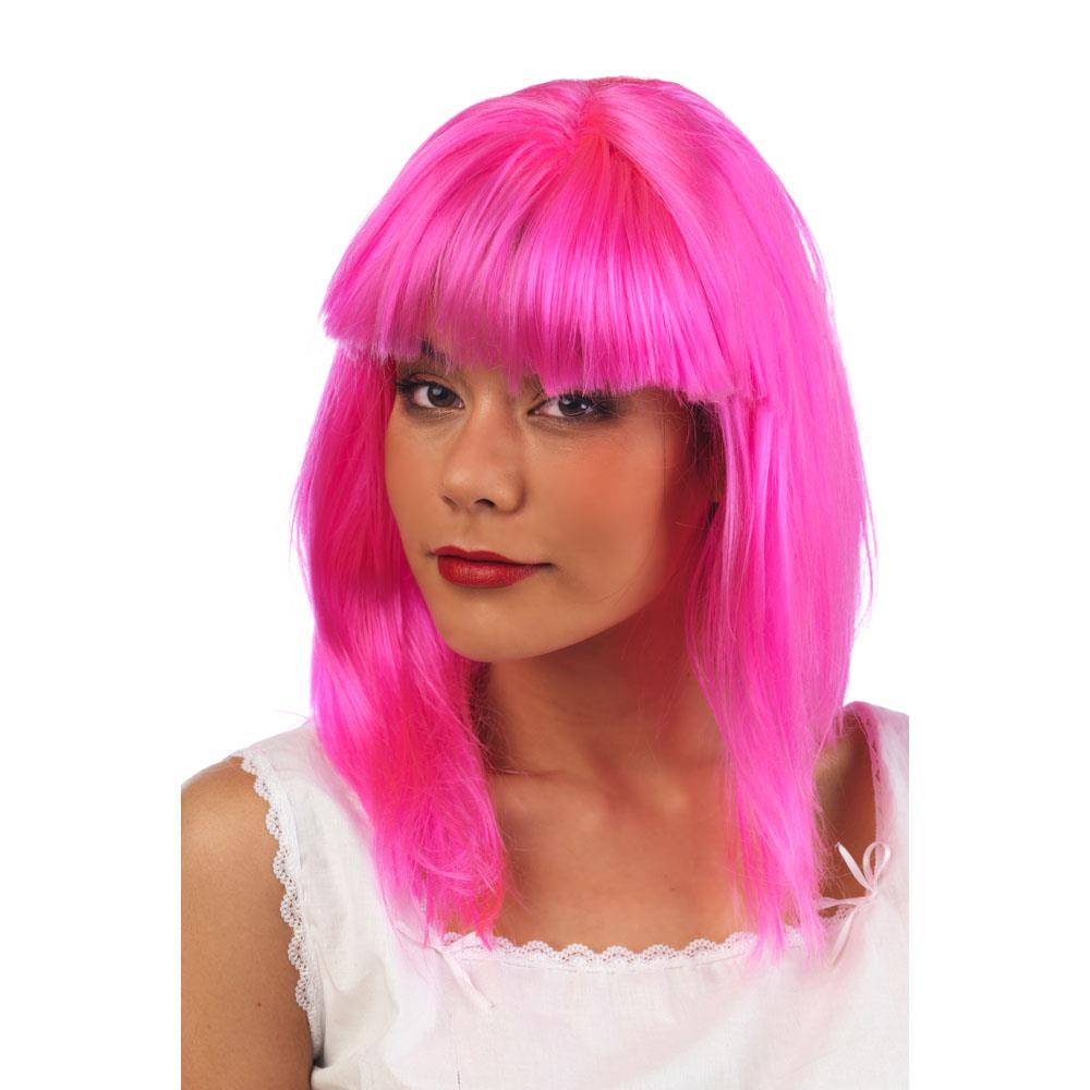 Peluca Lisa Larga C/Flequillo Rosa