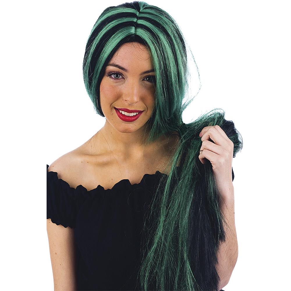 Peluca Larga Verde Mechas Negras