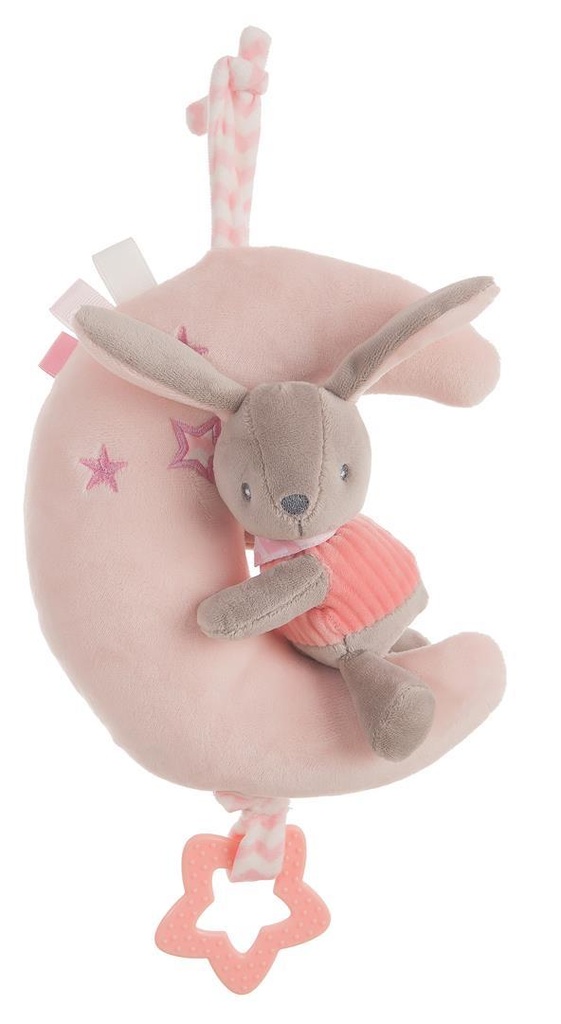 Luna Caja De Musica Conejo Rosa Terciopelo 25 Cm