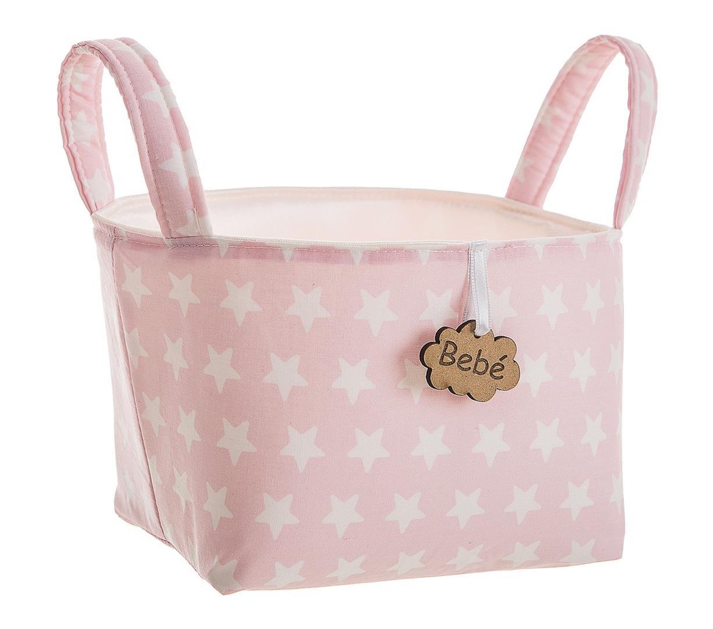 CESTA ASAS PEQ. ESTRELLAS ROSA 17 X 13,5 X 20 CM