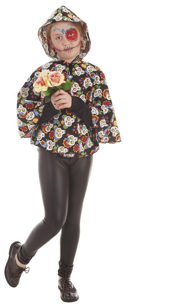 Disfraz Infantil Capa Catrina Y Maquillaje T-M 7-9 Años