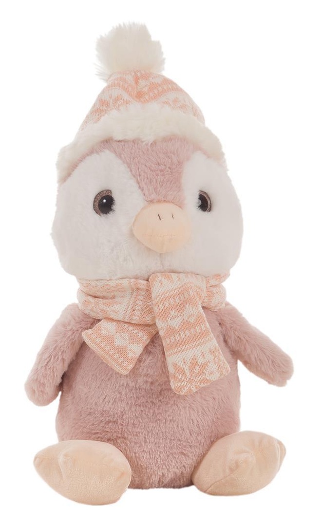 Peluche Pingüino Gorrito Rosa  28 Cm