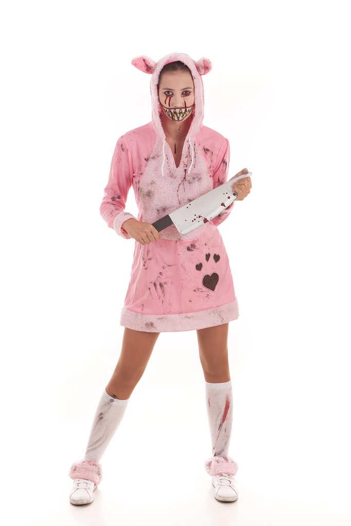 Disfraz Adulto Cerdita Zombie+Maquillaje Halloween Talla M/L